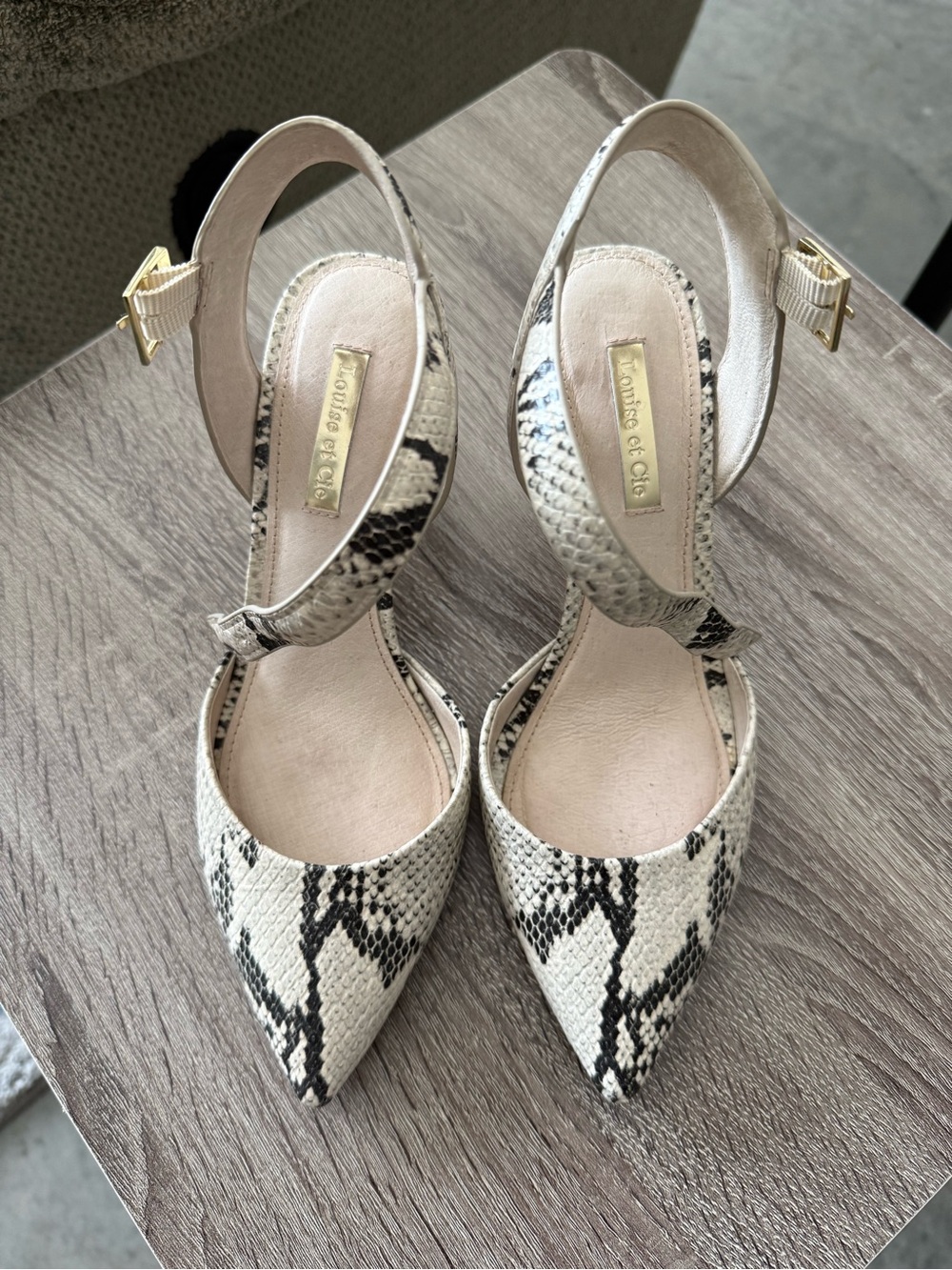Louise et Cie Snake-Print Pointed-Toe Slingback Heels - Cream/Black